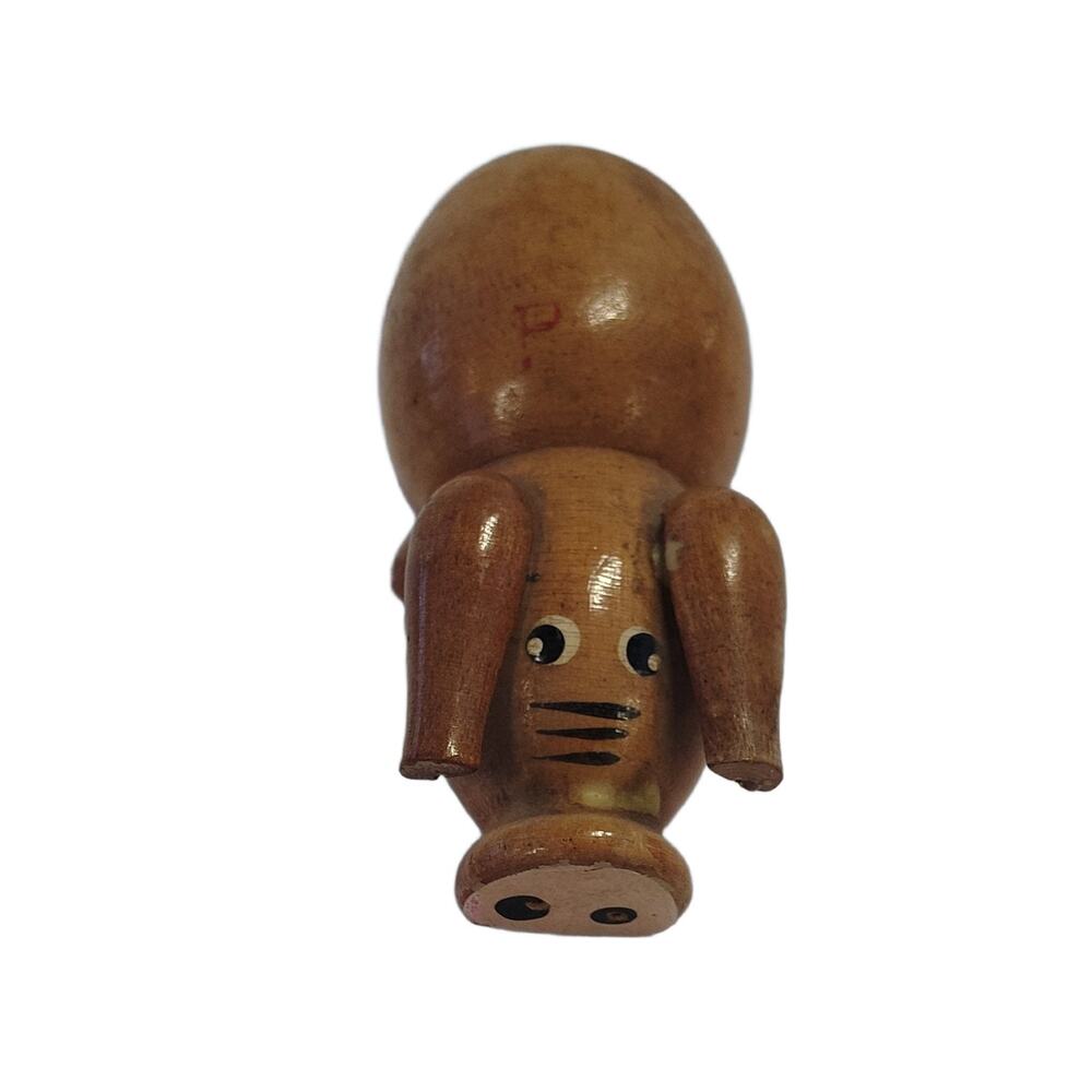 Wooden Pig Figurine Hand Carved Farm Animal Decor Vintage